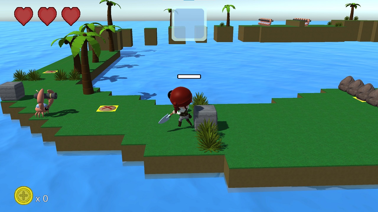 The player prepares to shove a boulder