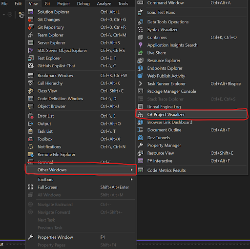New Tool Window option appears in the Visual Studio menu