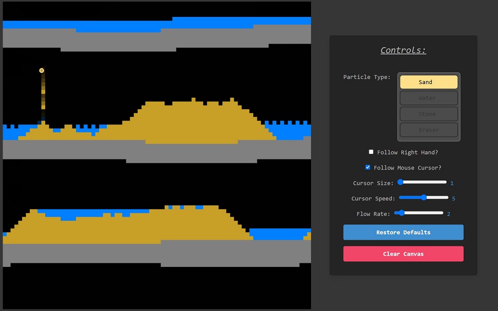 Controlling cursor size and particle flow