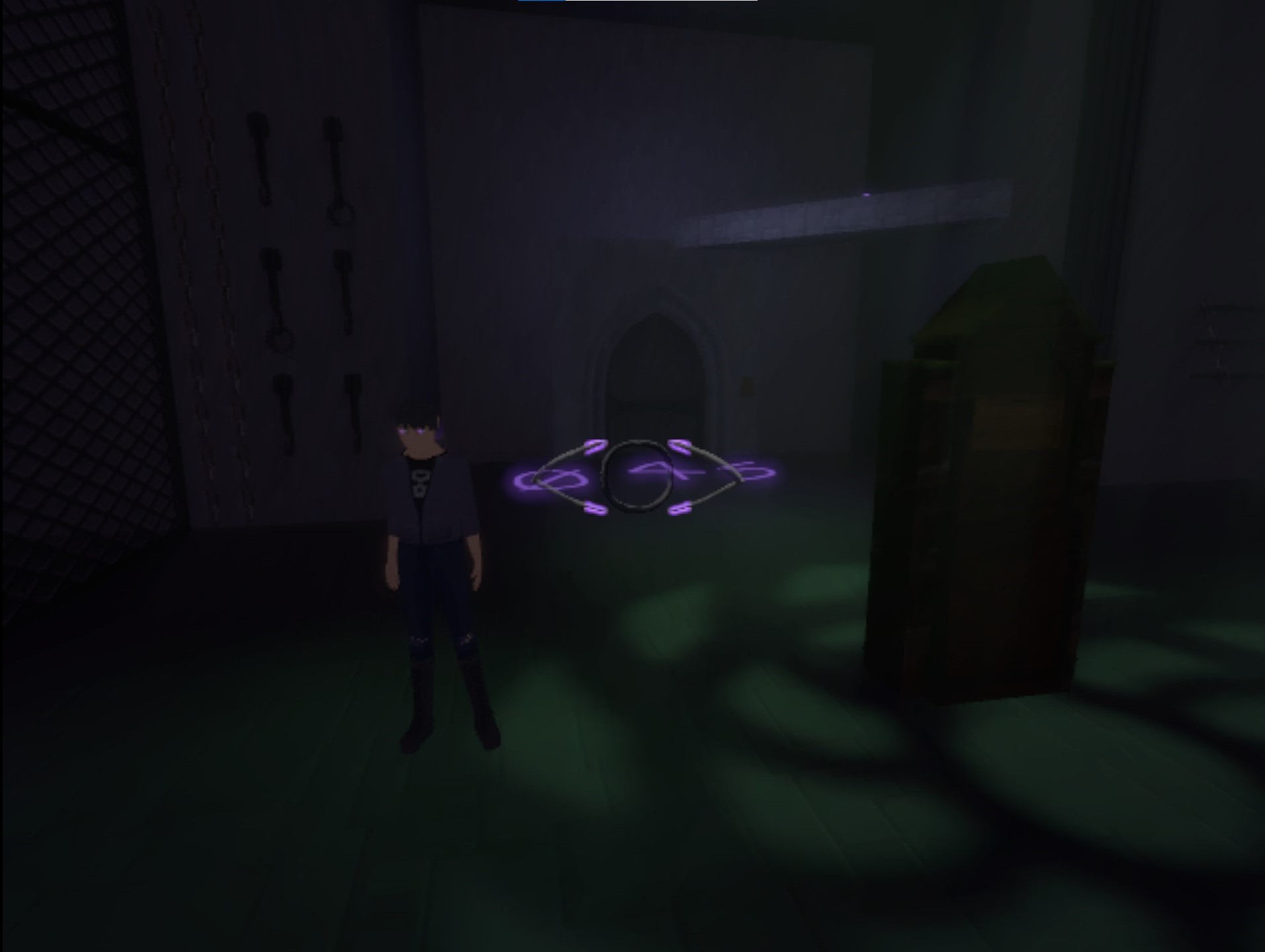 The player can see themselves in a distorted third person view