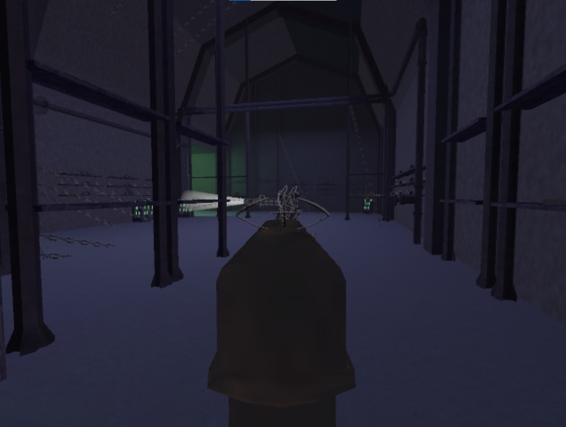 The player aims their pistol at a turret